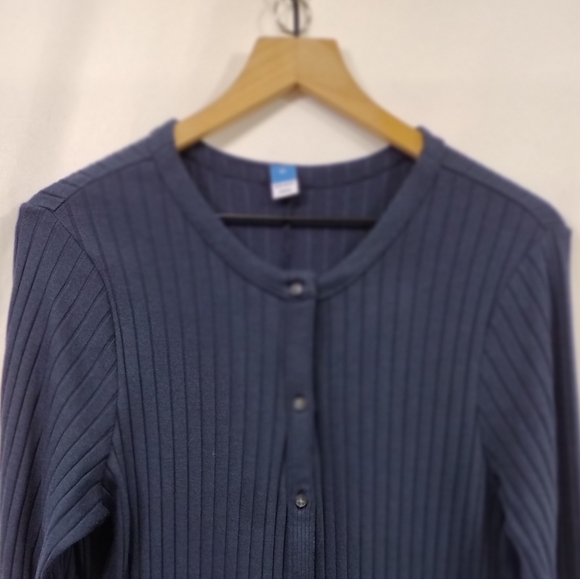 Old Navy Fitted Rib-Knit Midi Button-Front Dress Womens XL Blue Retro Minimalist - Picture 3 of 9